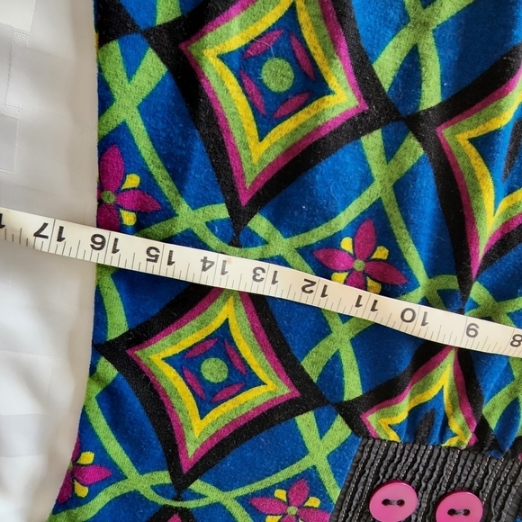 LuLu Via Tunic Blue Yellow Graphic Design Pockets Women's Mini Dress Size L - Picture 6 of 6